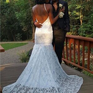 Elegant Powder Blue Lace Gown